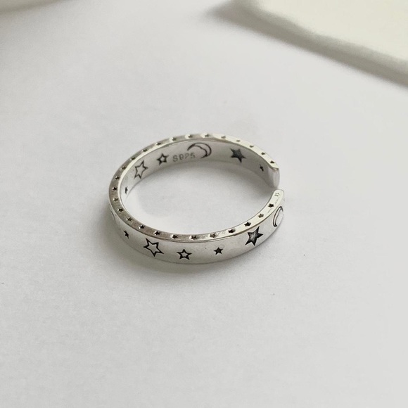 Celestial ring, Starry ring, silver stacking ring,moon and star ring, - Picture 6 of 7
